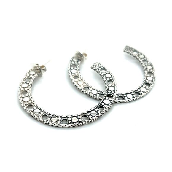John Hardy Estate Dot Flat Hoop Earrings 1.95" Sterling Silver JH58 - Picture 5 of 7